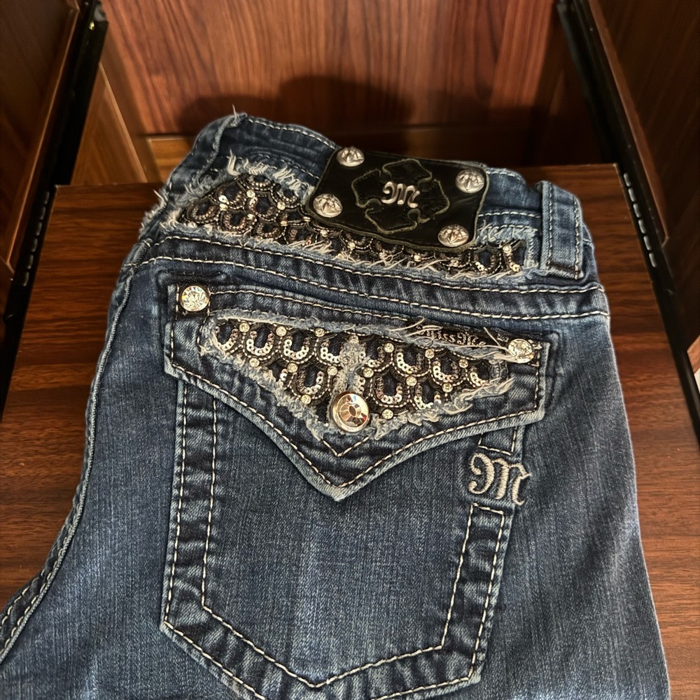 Miss Me Dark Blue Jeans with Silver Accents